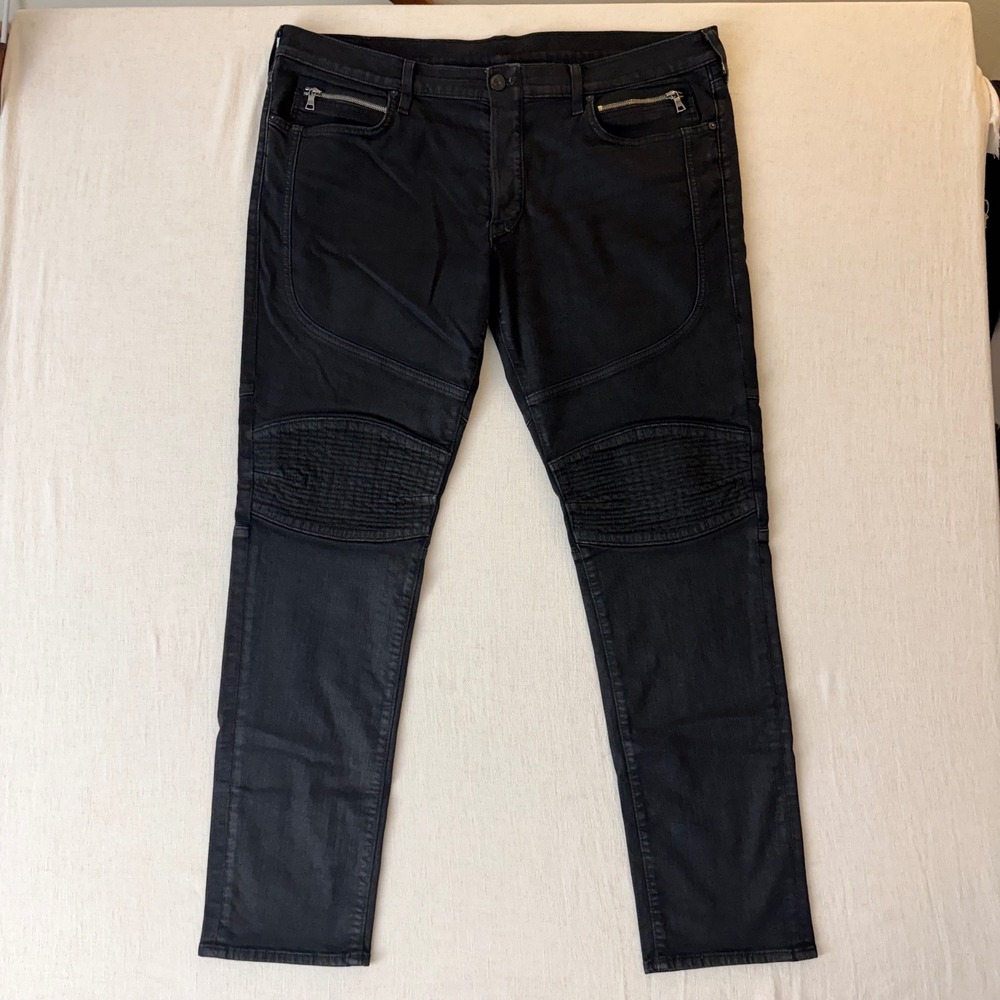 True Religion Geno Jeans Mens 42 Black Moto Biker Relaxed Slim Fit Stretch USA